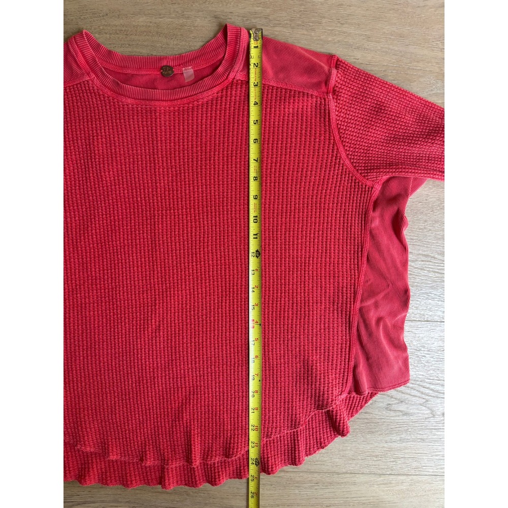 Free People FP One Rich Red Waffle Knit Thermal Mixed Media Top Long Sleeve XL - Picture 7 of 11